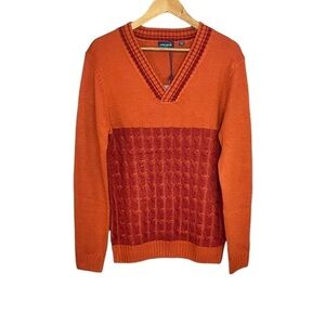 Harry Brown Men's Cable Knit V-neck Sweater Orange NWT